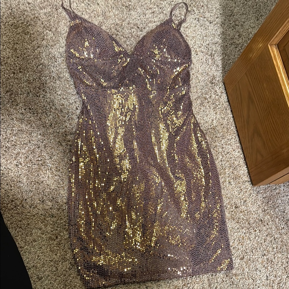 Lulu's Purple and Gold Sequin Bodycon Mini Dress